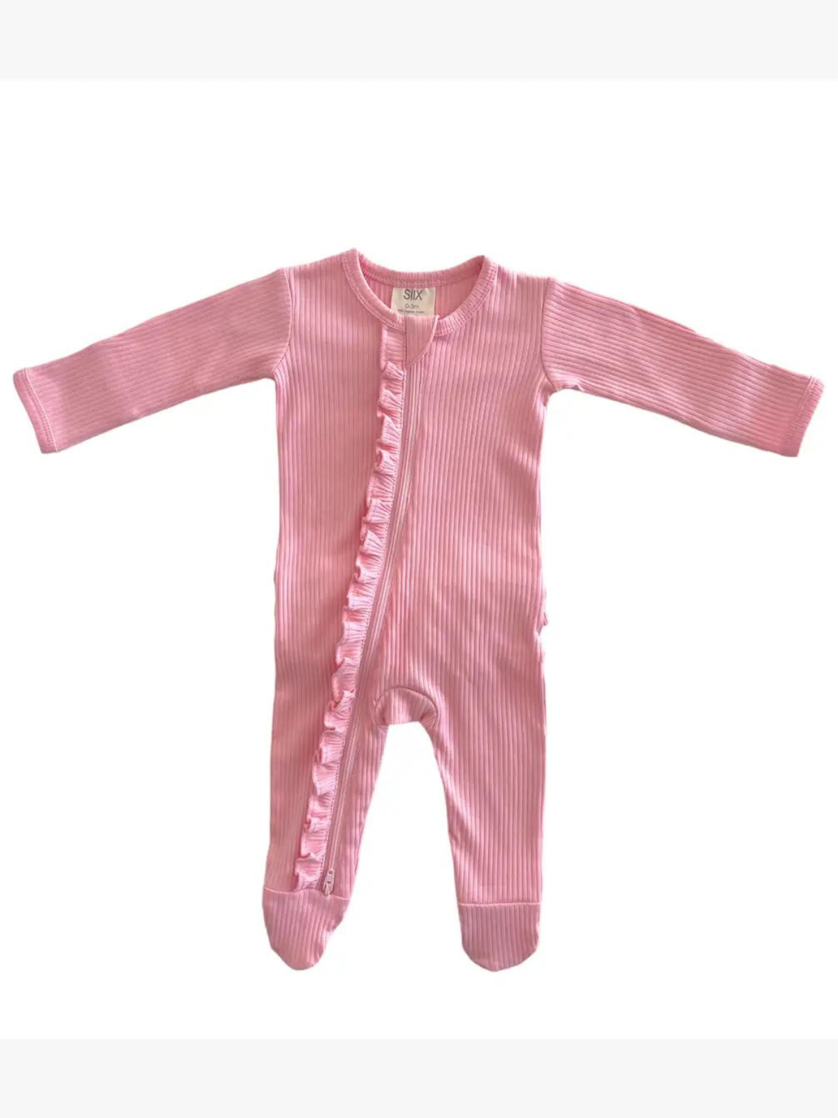 Pink / Organic Ribbed Frill Zip Footie (Baby - Kids)