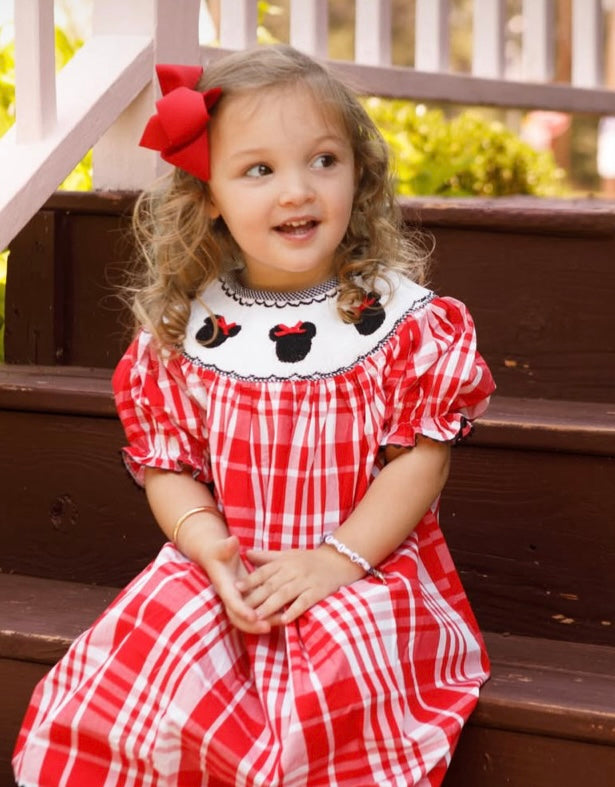 Ms. Mouse hand smocked plaid dress