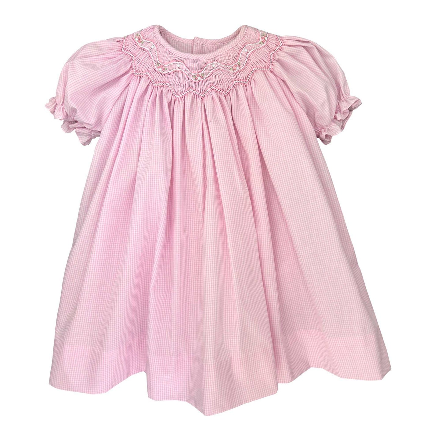 Pink Heirloom Bishop Zig-Zag Smocked Dress full