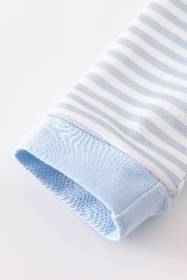 Blue stripe dump car applique boy romper