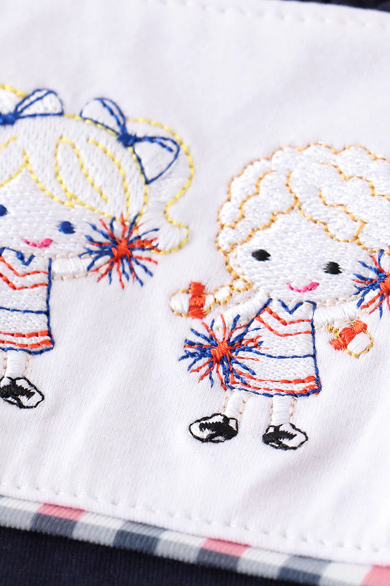 Navy Cheerleader Embroidery Girl Romper
