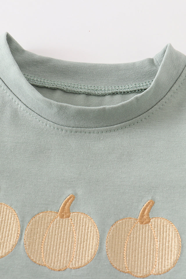 Green Embroidered Boys Pumpkin Shirt