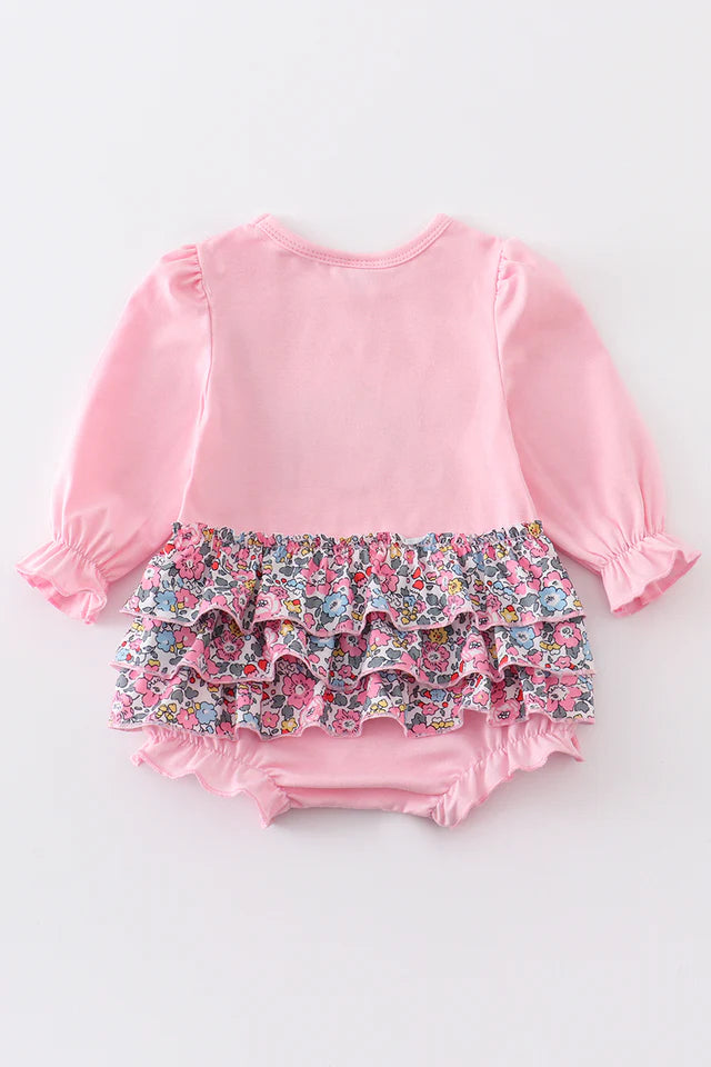 PINK NATIVITY JOY APPLIQUE RUFFLE GIRL BUBBLE