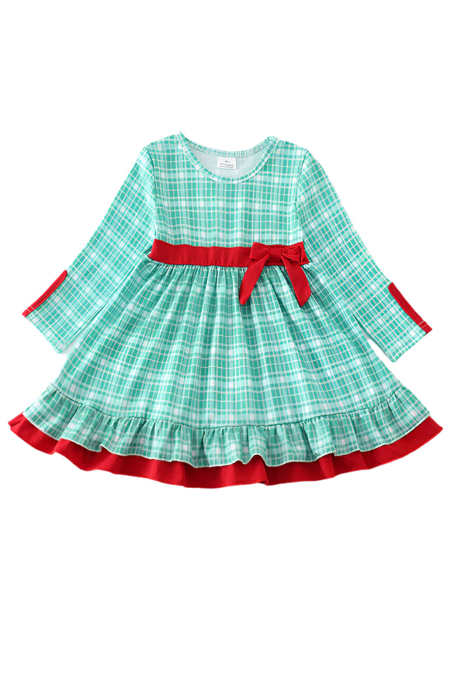 Green plaid ruffle dress