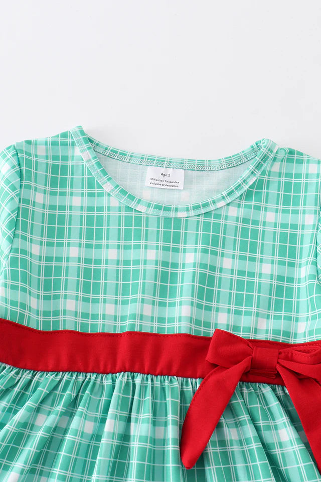 Green plaid ruffle dress