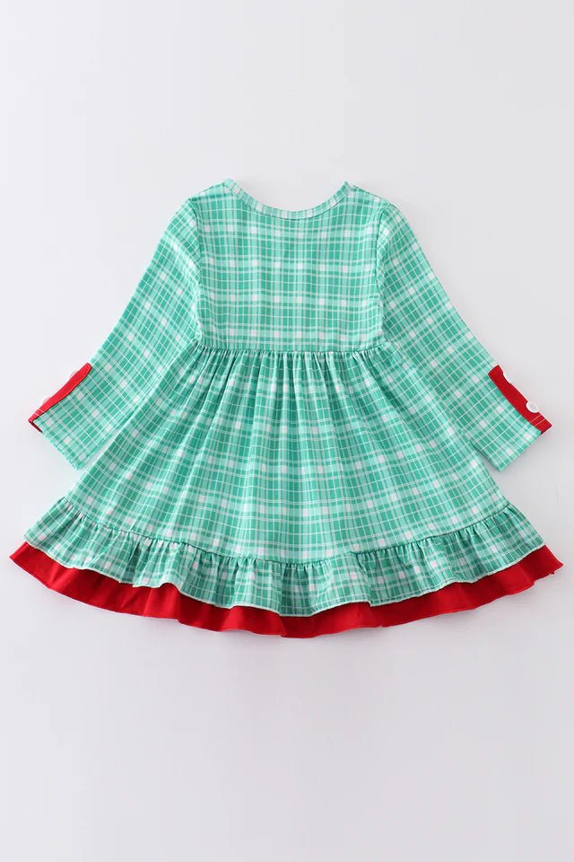 Green plaid ruffle dress