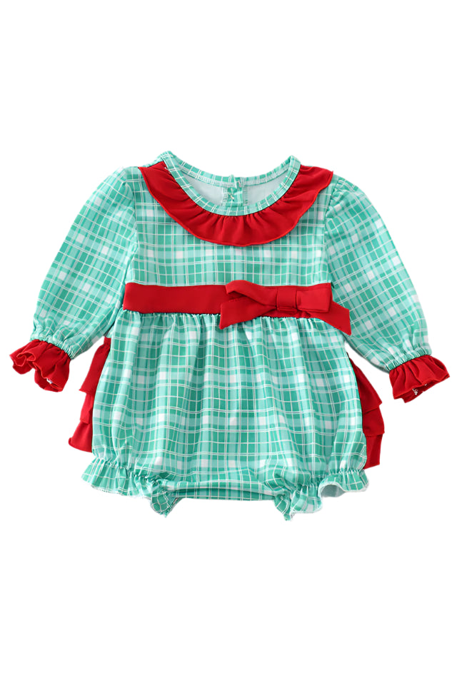 Green plaid ruffle baby girl bubble- Monogrammable