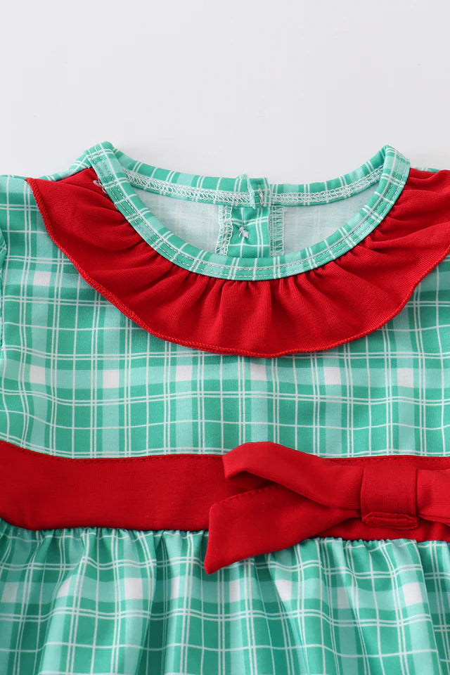 Green plaid ruffle baby girl bubble- Monogrammable