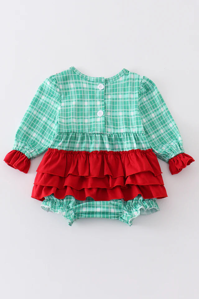 Green plaid ruffle baby girl bubble- Monogrammable