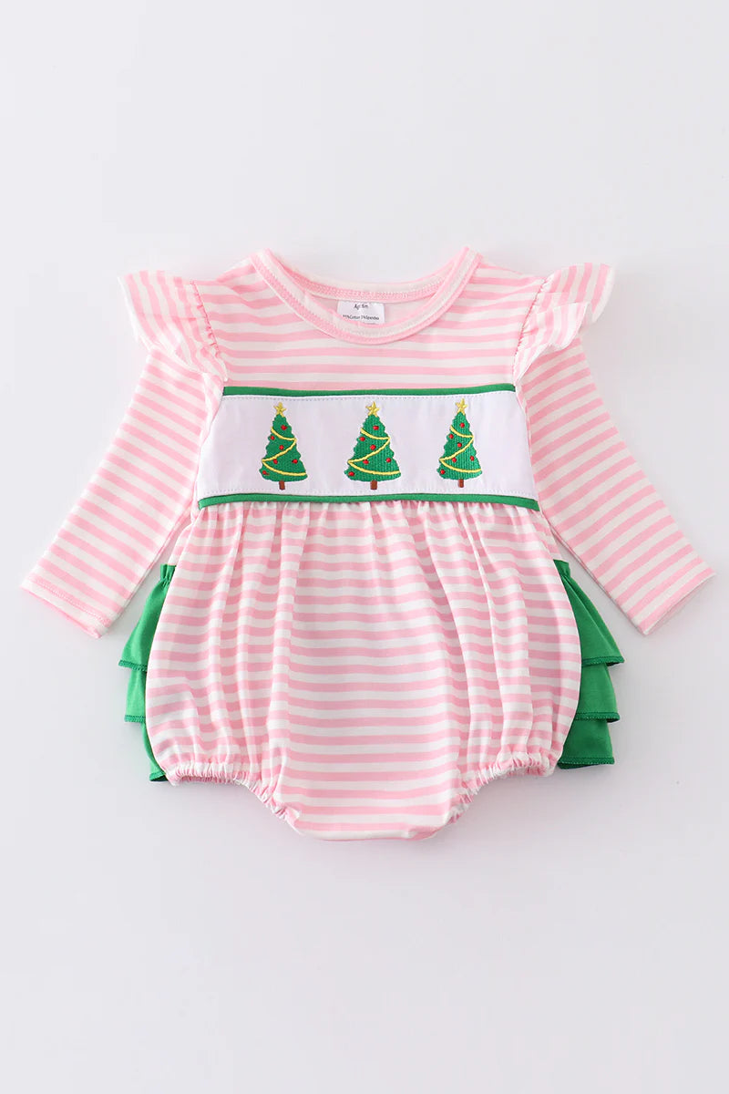 Pink Christmas Tree Striped Ruffle Bubble