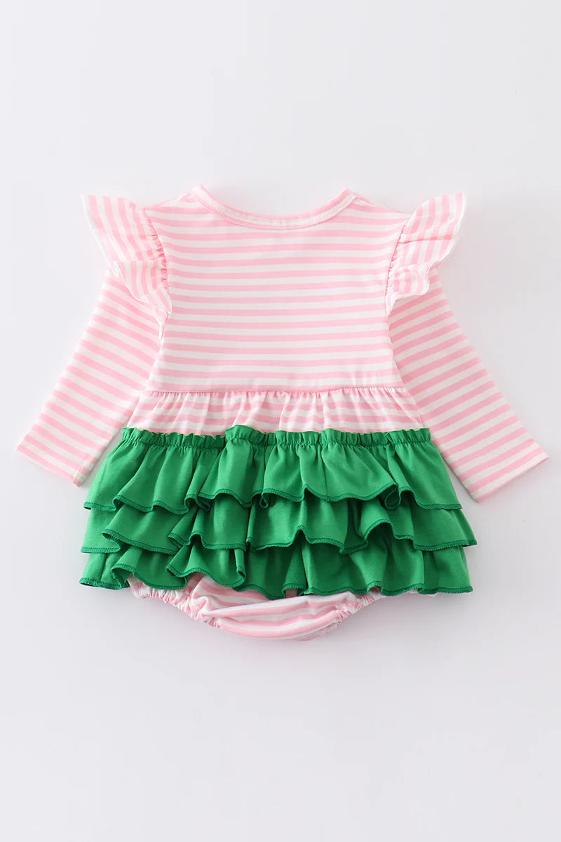 Pink Christmas Tree Striped Ruffle Bubble