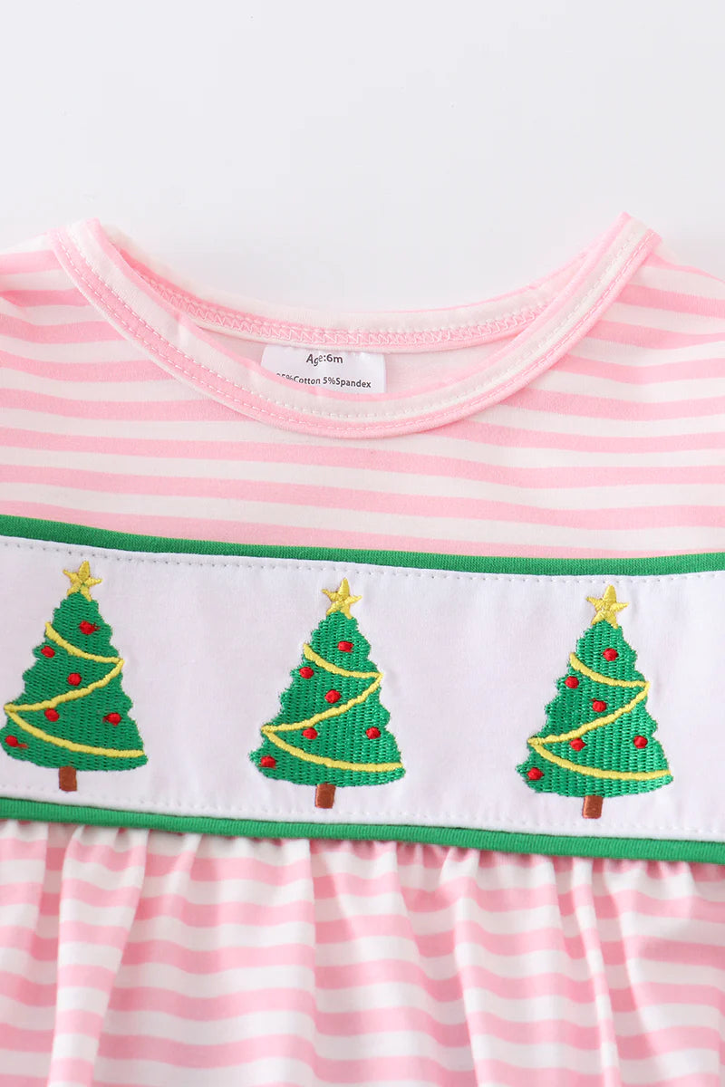 Pink Christmas Tree Striped Ruffle Bubble