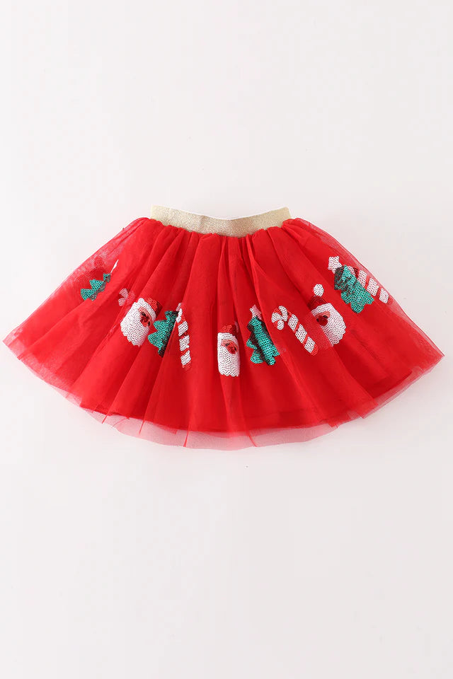 Red christmas sequin tutu skirt