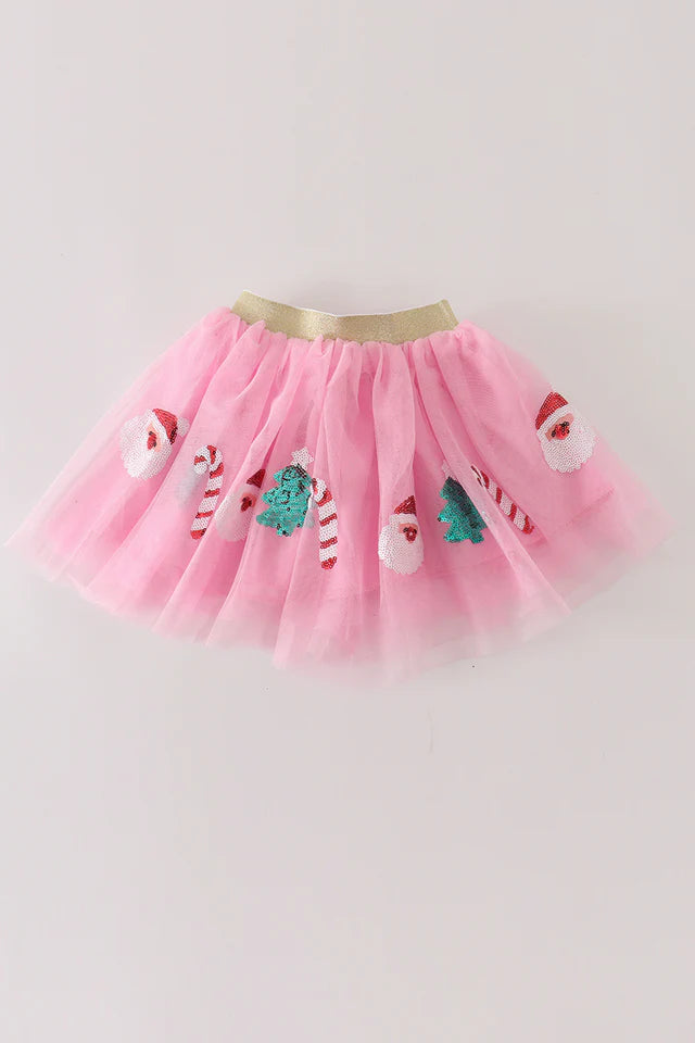 Pink Christmas sequin tutu skirt