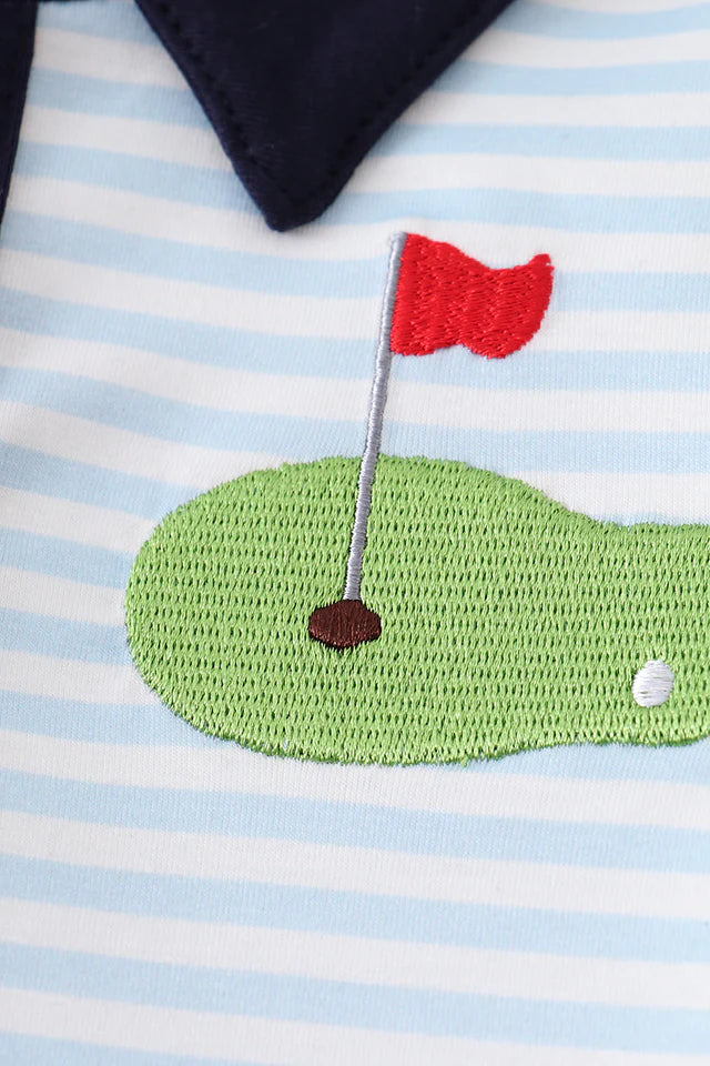 Boys Striped Embroidered Golf Shirt
