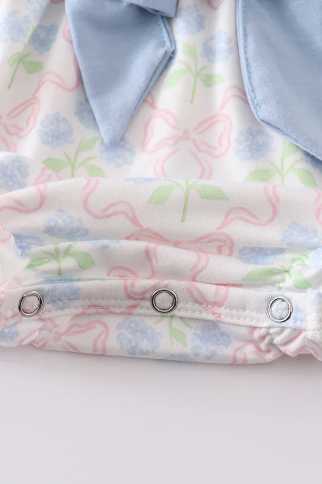 Flower and bow print Girl Bubble with Side Bows and ruffles