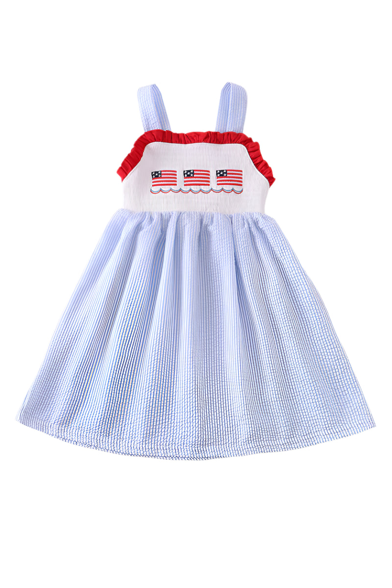 Patriotic Seersucker Strap Dress with bow back