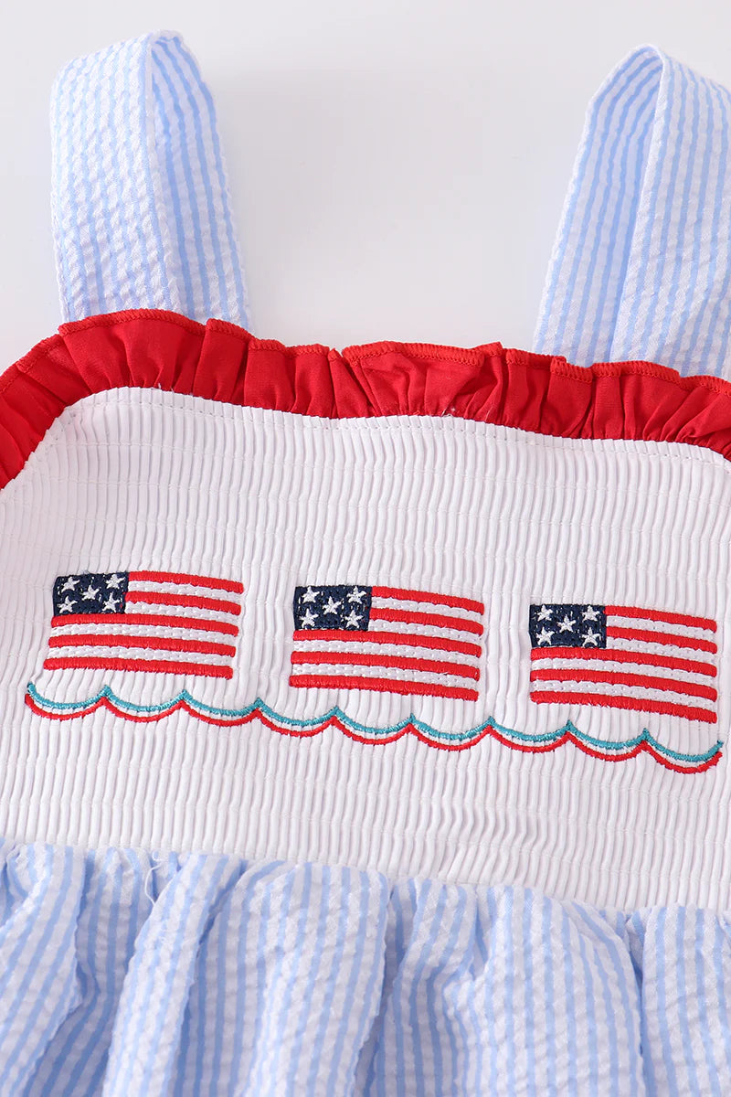Patriotic Seersucker Strap Dress with bow back