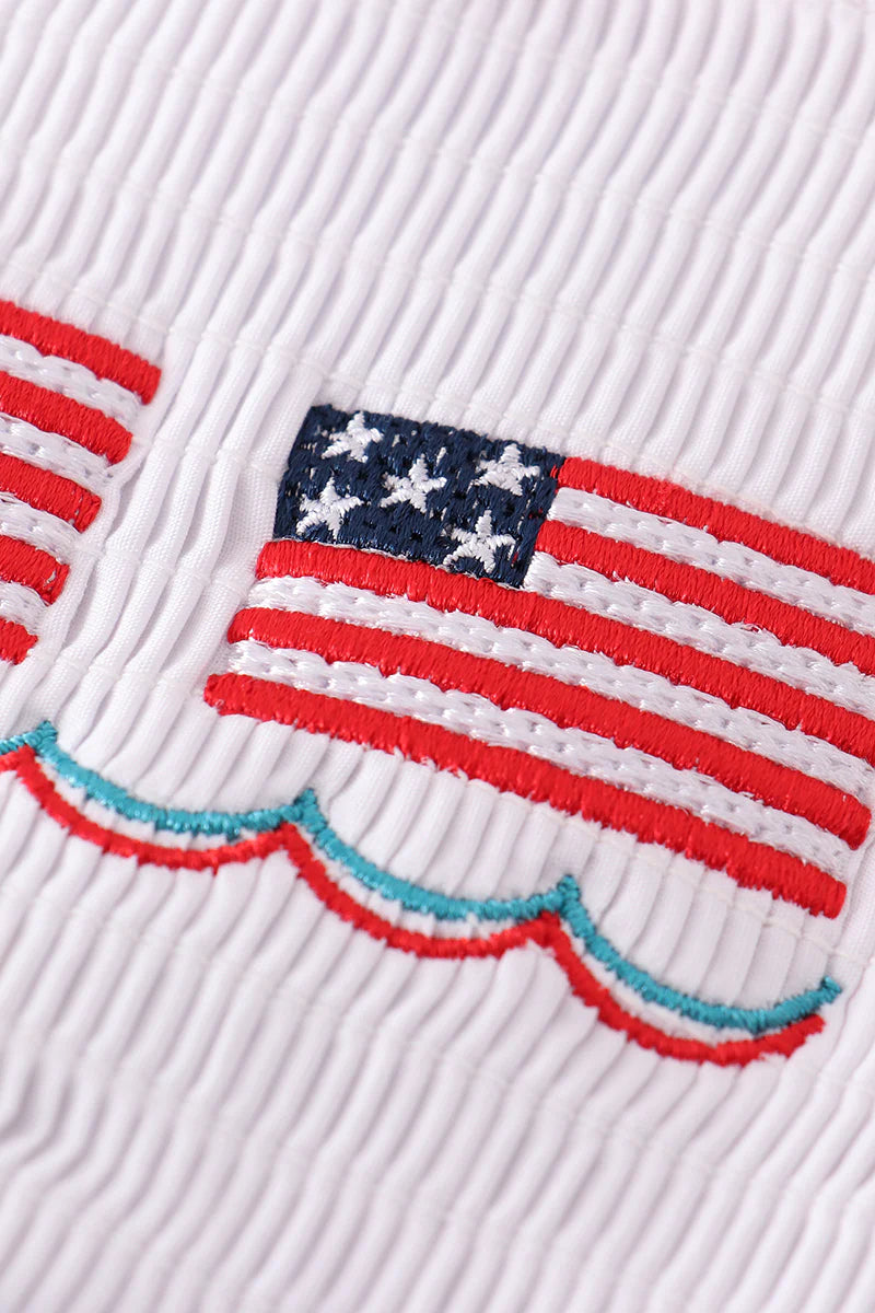 Patriotic Seersucker Strap Dress with bow back