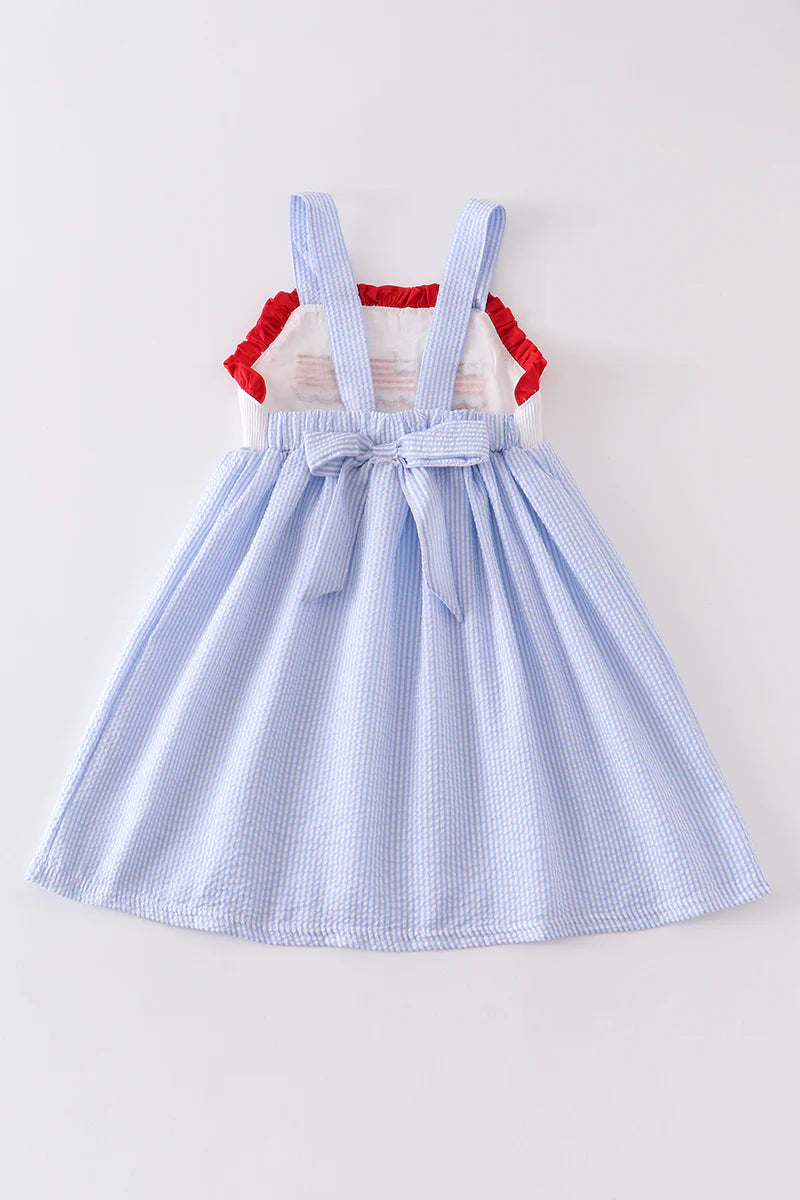 Patriotic Seersucker Strap Dress with bow back