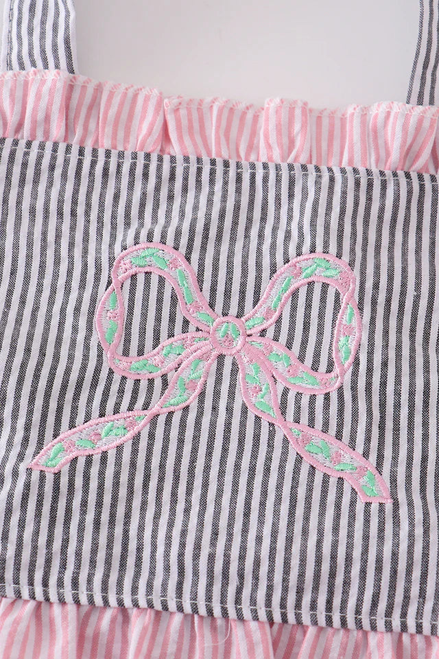 PINK SEERSUCKER BOW EMBROIDERY 2PC SWIMSUIT