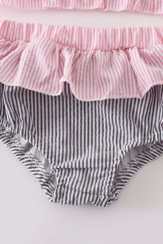 PINK SEERSUCKER BOW EMBROIDERY 2PC SWIMSUIT