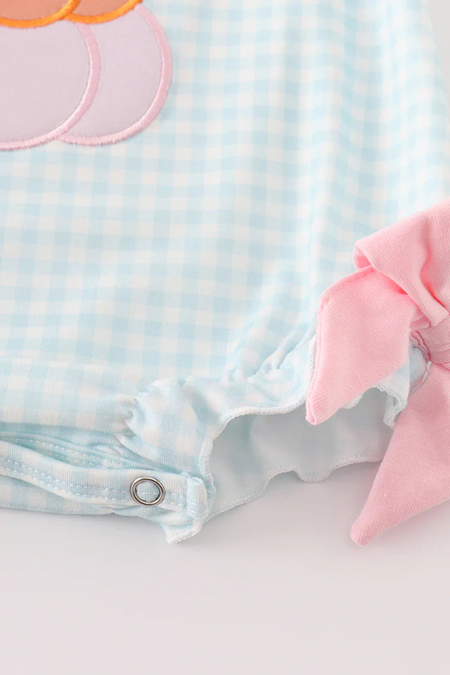 Blue pumpkin applique plaid girl bubble with bows