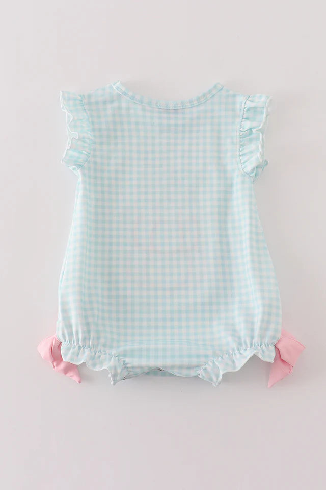 Blue pumpkin applique plaid girl bubble with bows