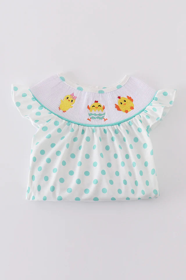 DOT CHICK EMBROIDERY SMOCKED BUBBLE