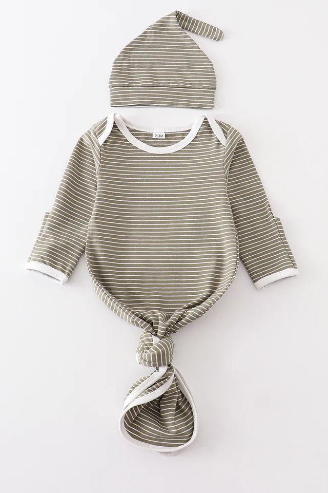Green stripe 2pc baby gown