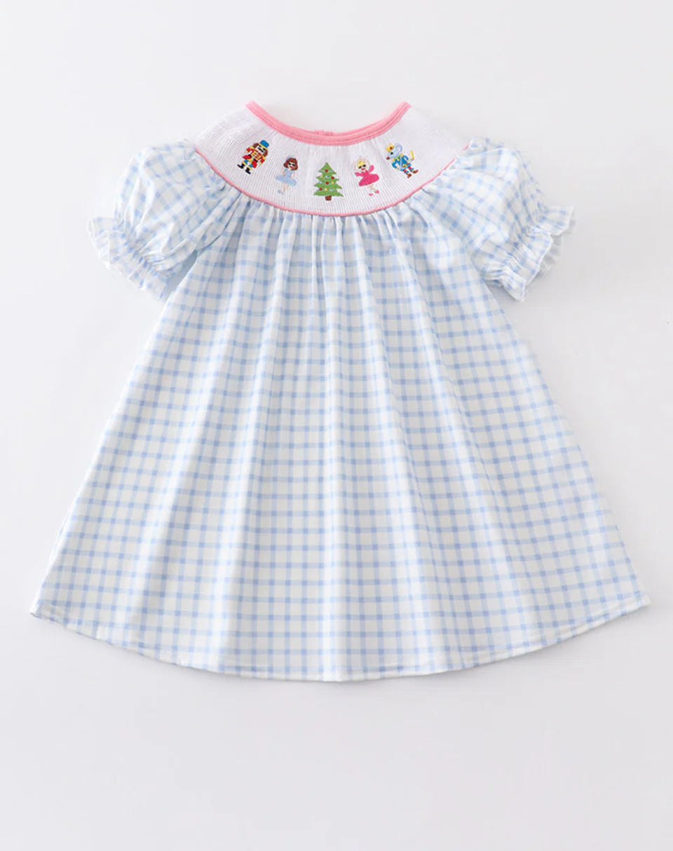Blue Plaid Smocked Nutcracker Dress