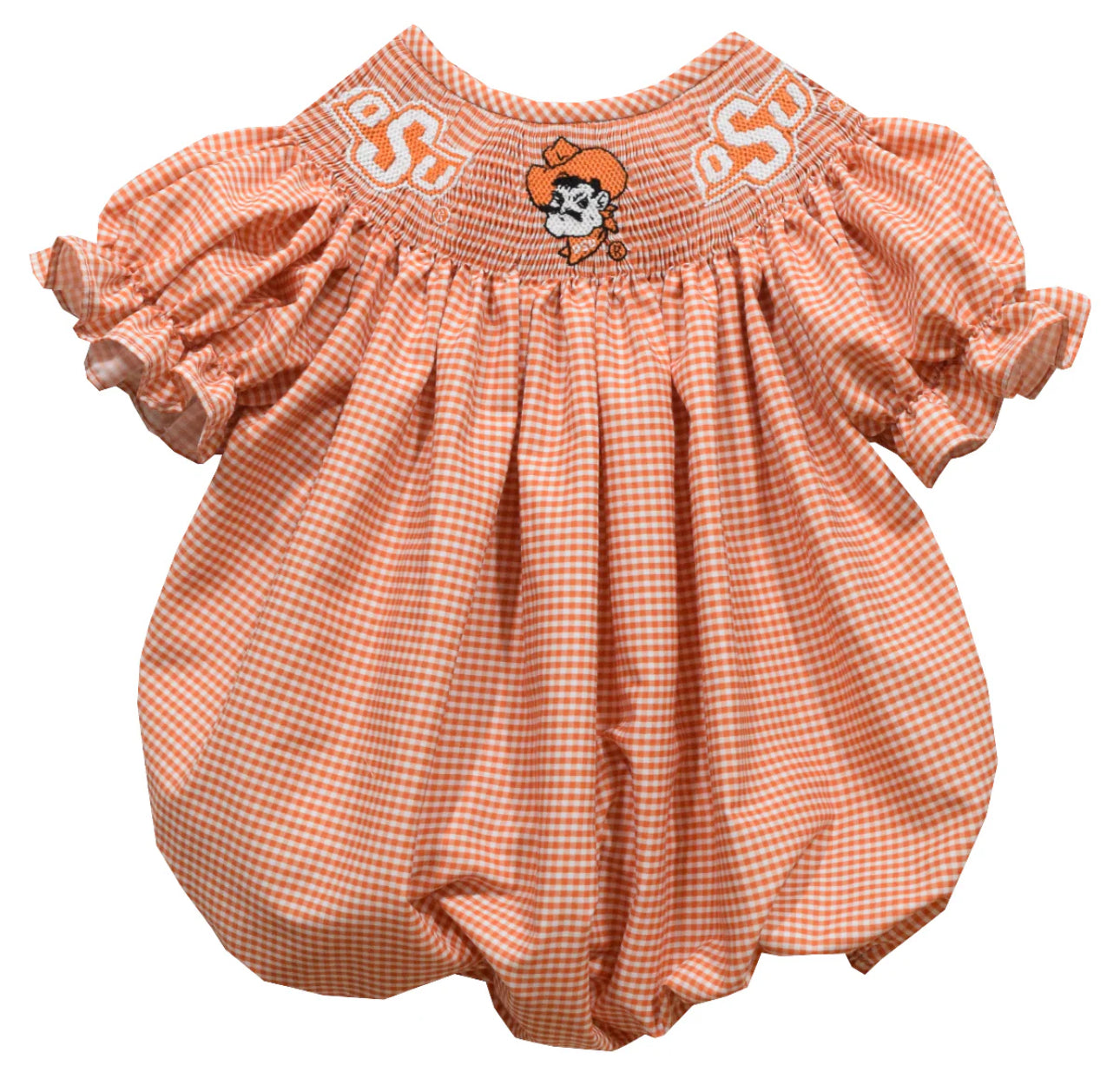 Oklahoma State Smocked Orange Gingham Bubble