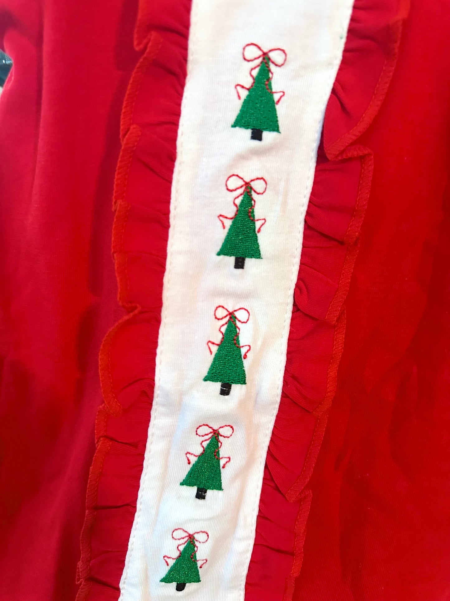 Christmas Tree Red Short Sleeve Embroidered Dress