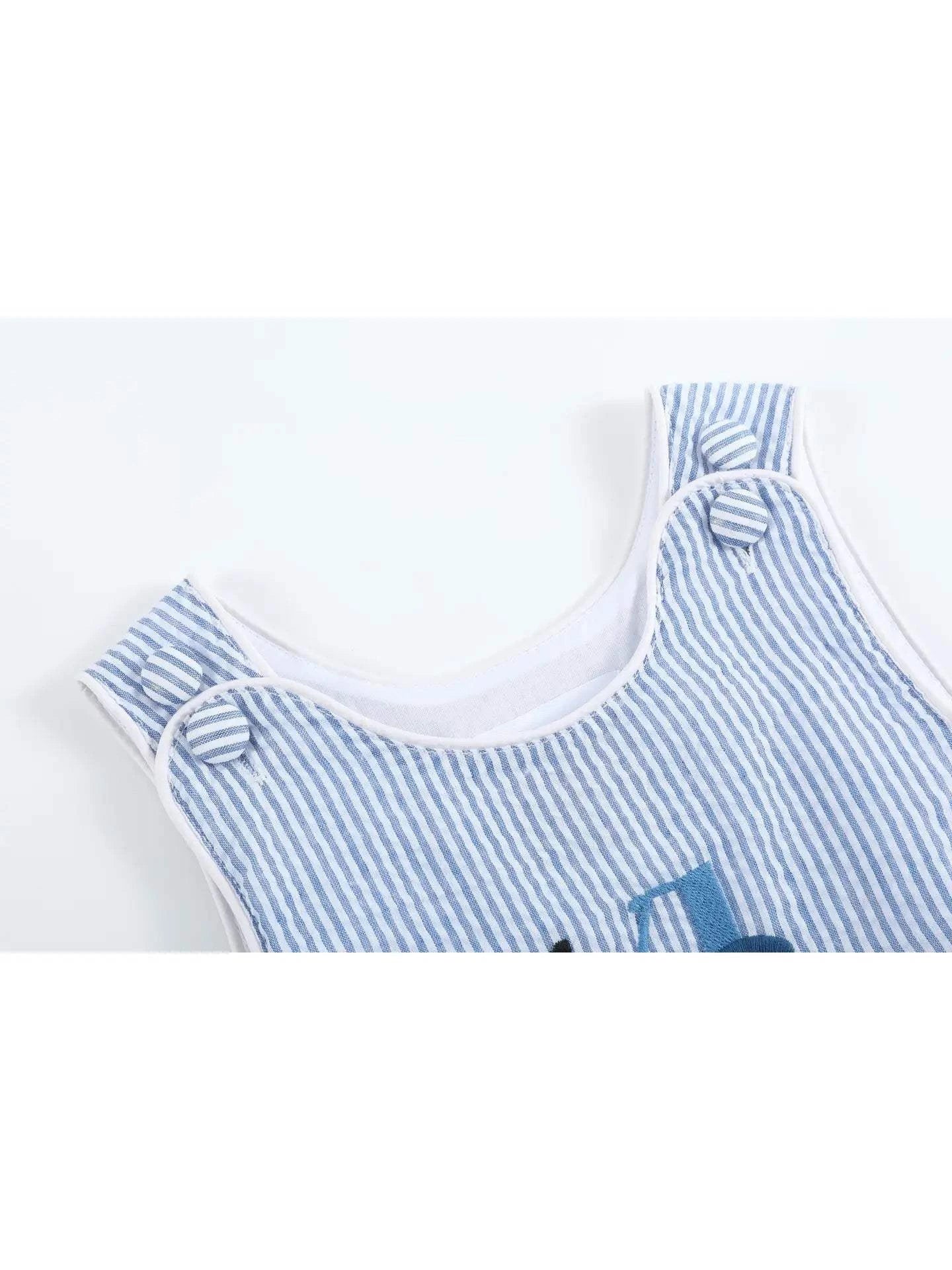 Dark Blue Tractor Seersucker Bubble Romper