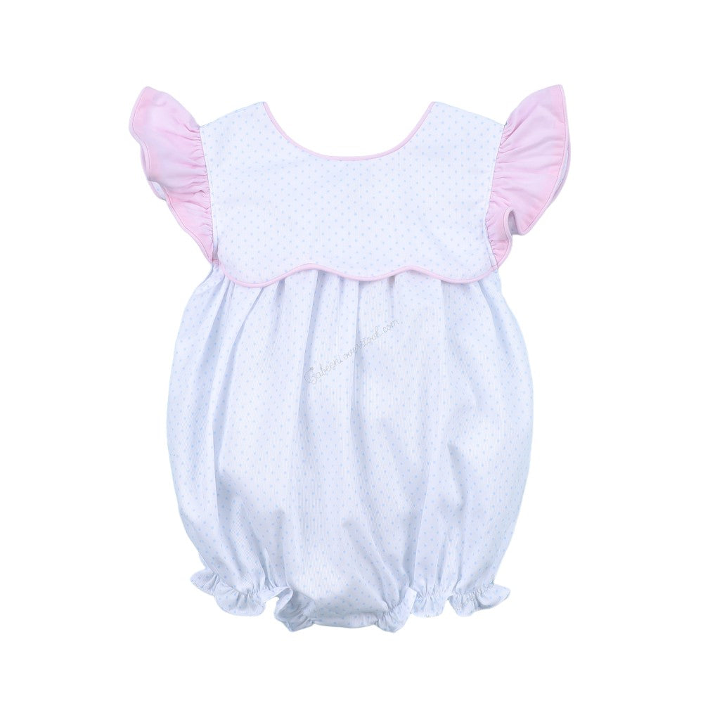 Plain Bubble Pink Sleeve On White with Bow Back