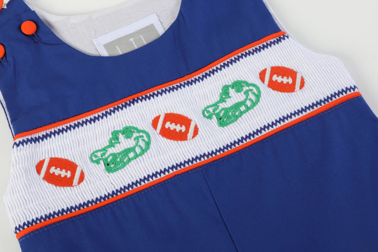 Blue and Orange Football Smocked Overalls-Florida