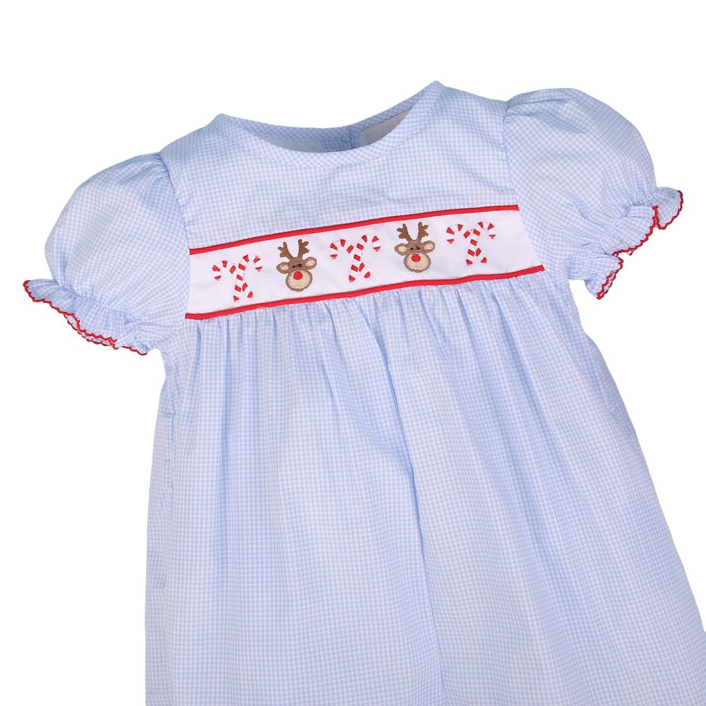 Reindeer & candy hand embroidered baby bubble