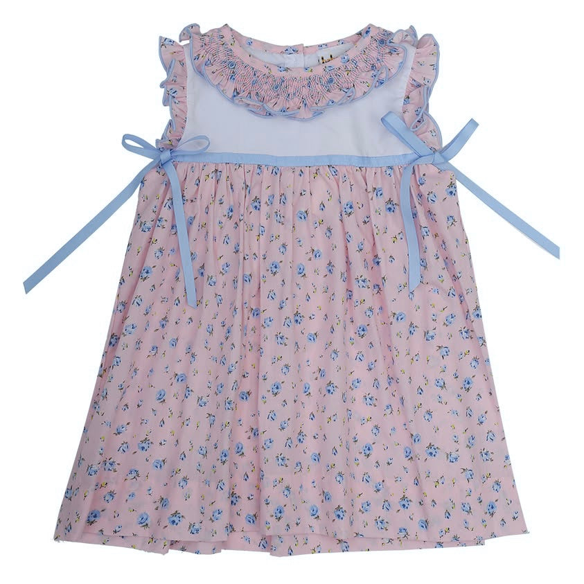 Geometric smocked floral dress for girls