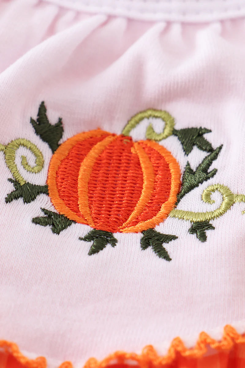 Orange Plaid Pumpkin Embroidery Dress