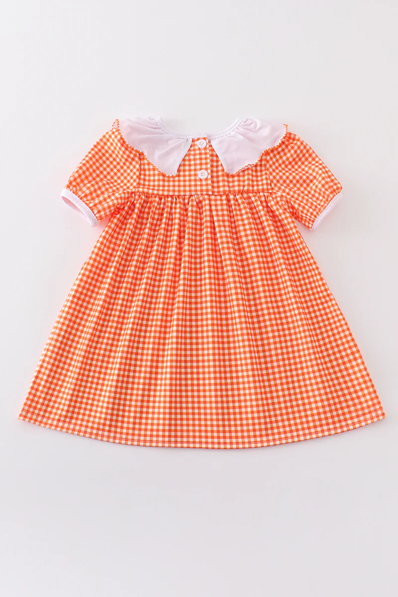 Orange Plaid Pumpkin Embroidery Dress