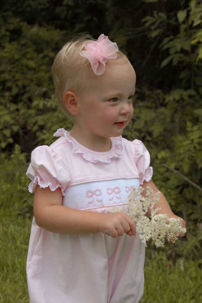Pink smocked bow bubble