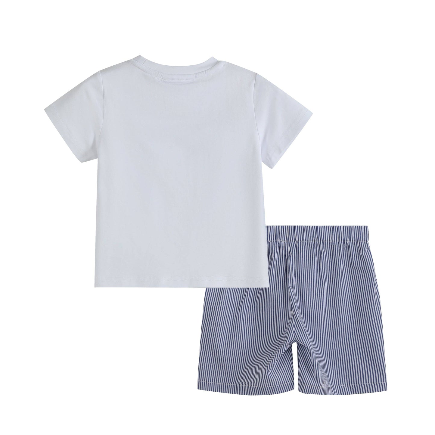 White Shark Smocked Tee and Navy Stripe Shorts Set Media 1 of 6