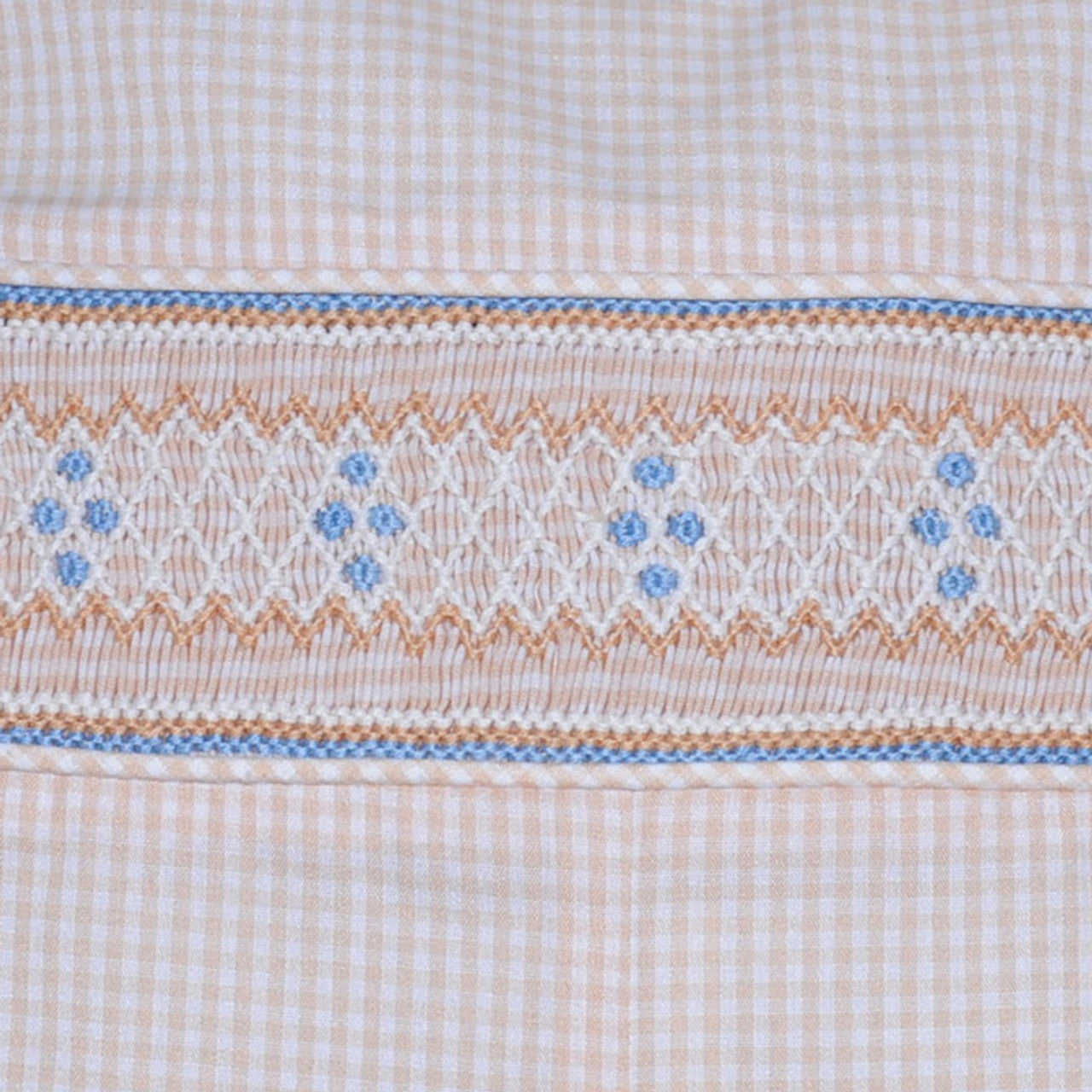 Long Sleeve Khaki with Blue Smocking Dress