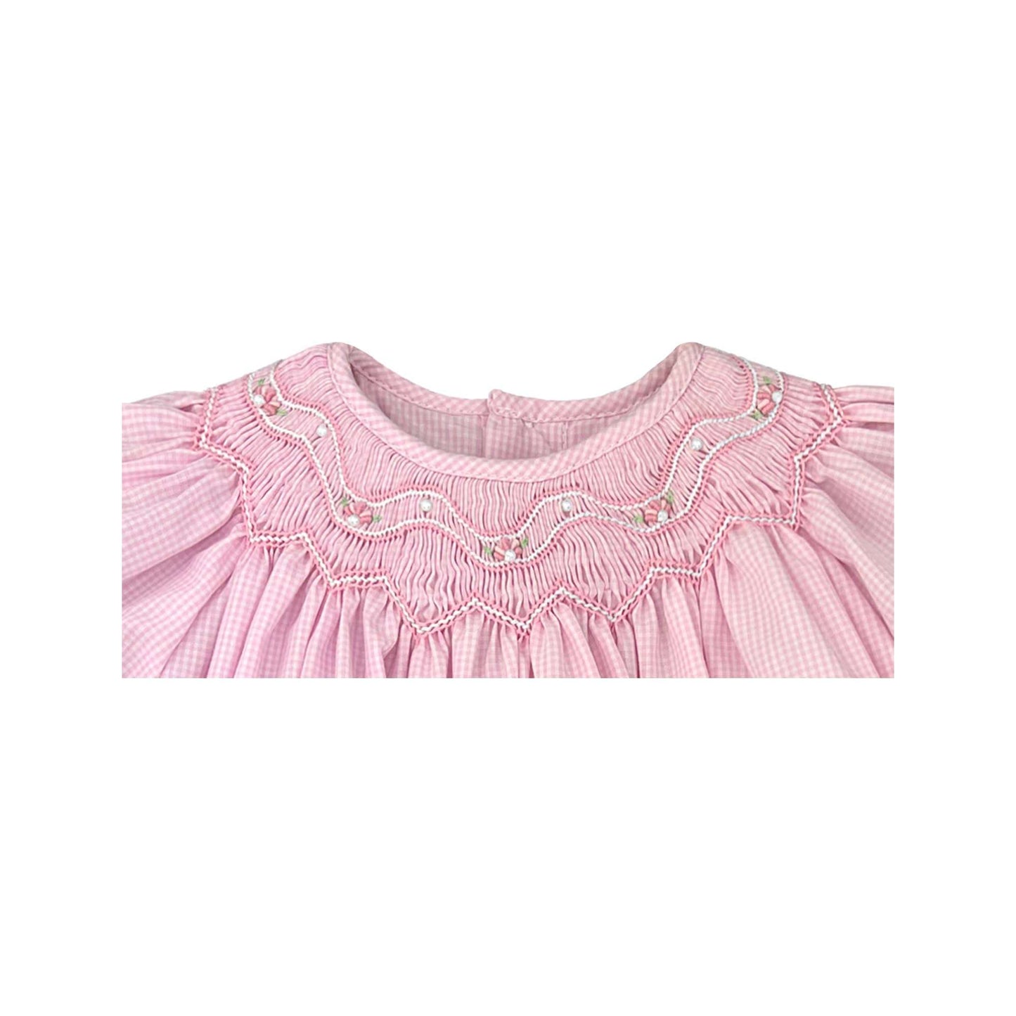 Pink Heirloom Bishop Zig-Zag Smocked Dress detail