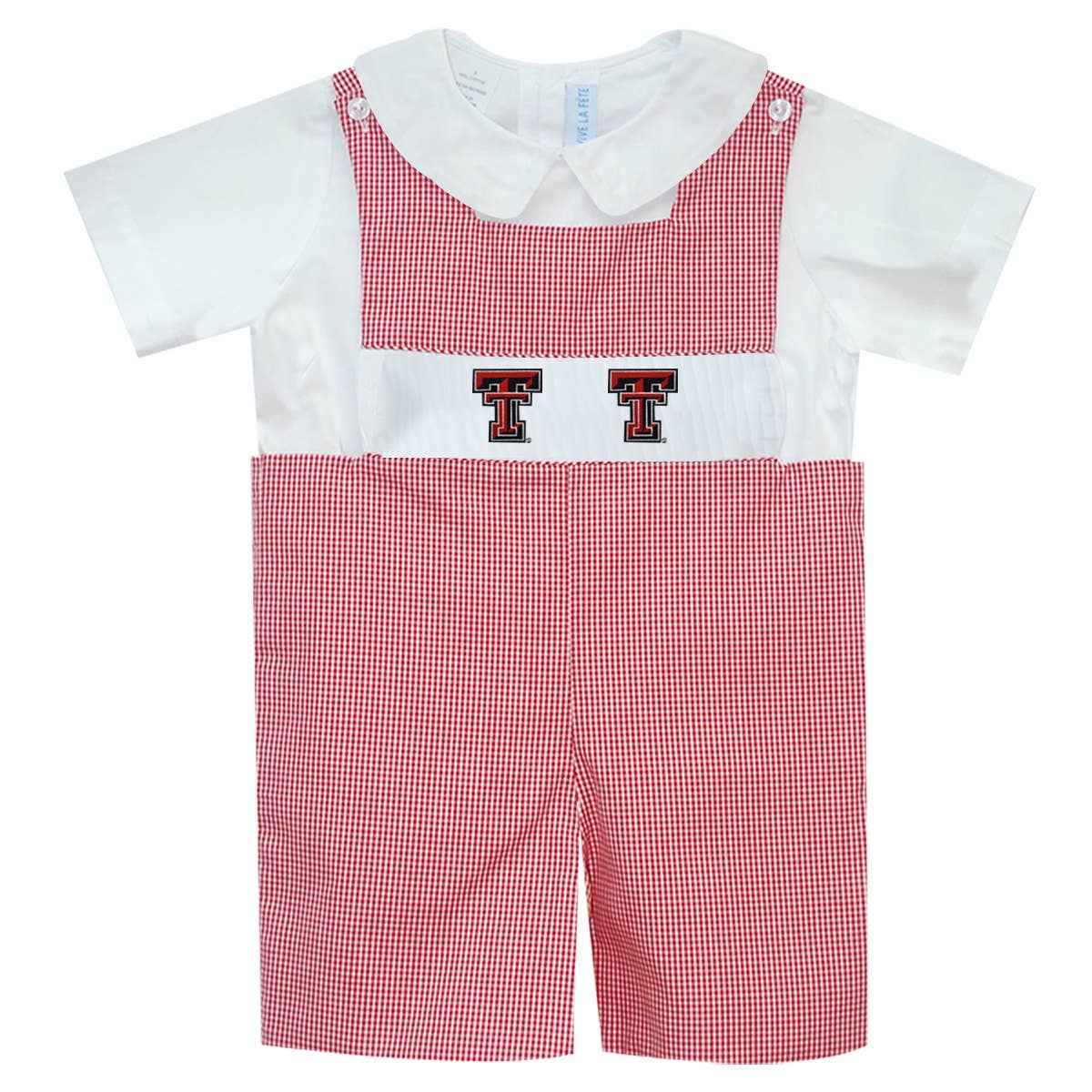 Texas Tech Smocked Embroidered Red Check JonJon/Short Sleeve