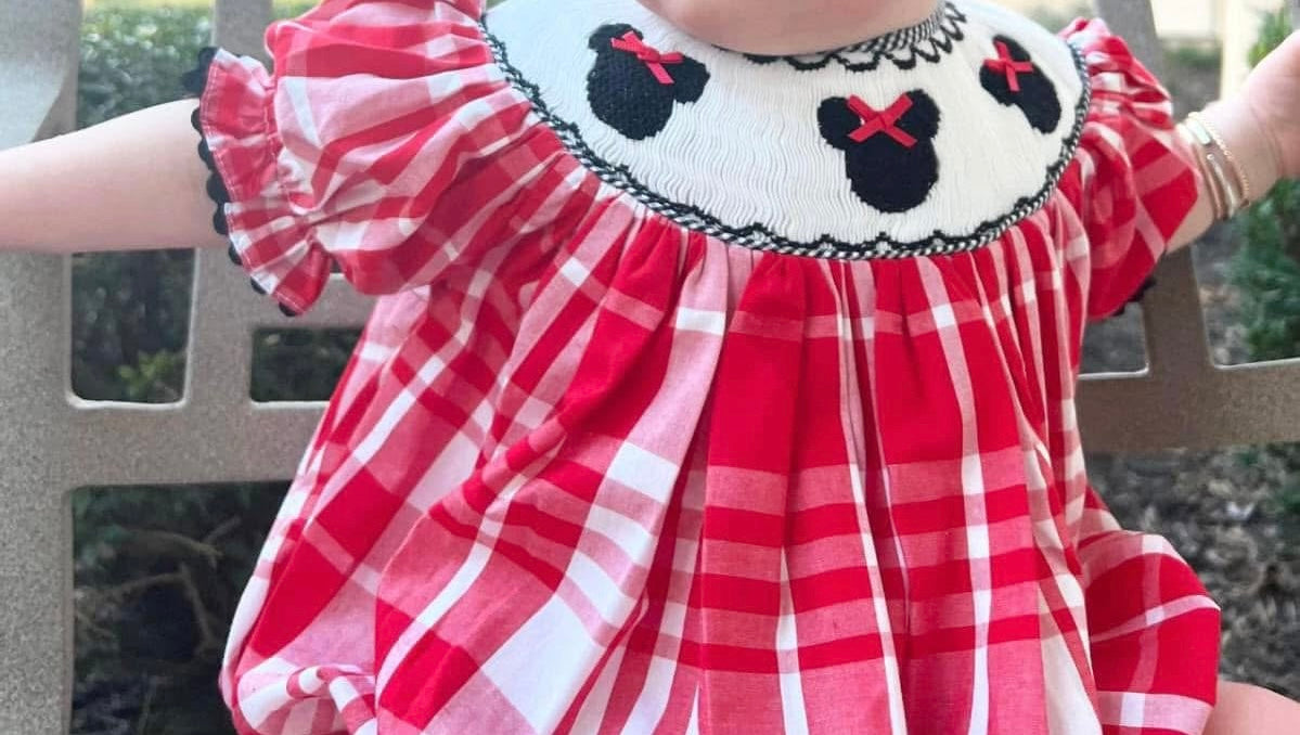Ms. Mouse  hand smocked plaid dress