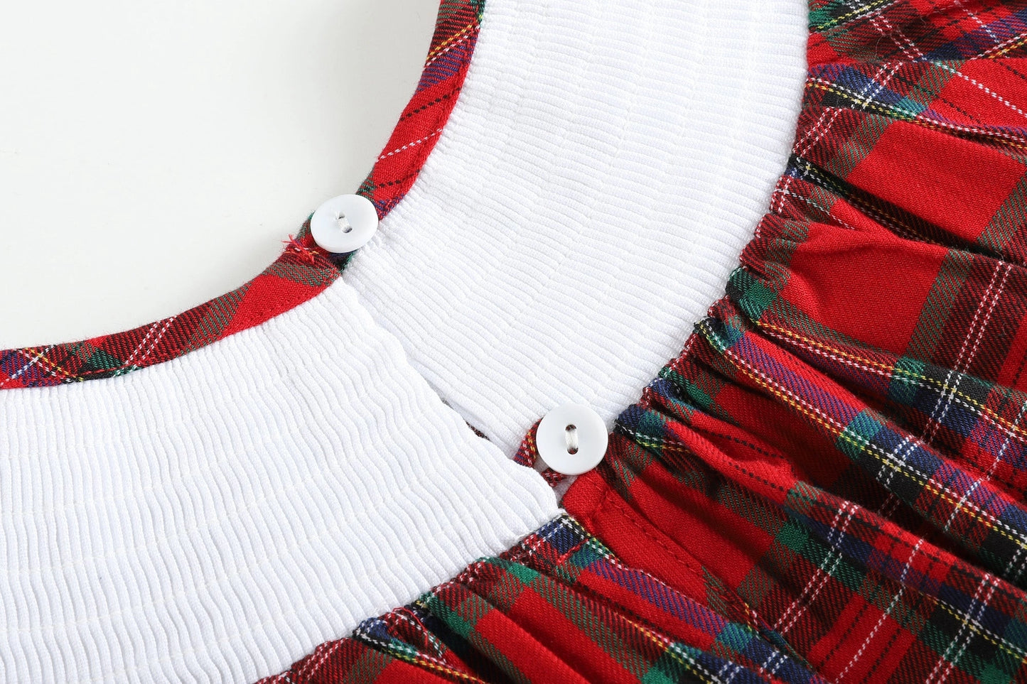 Red and Green Plaid Christmas Tree Smocked Bishop Dress