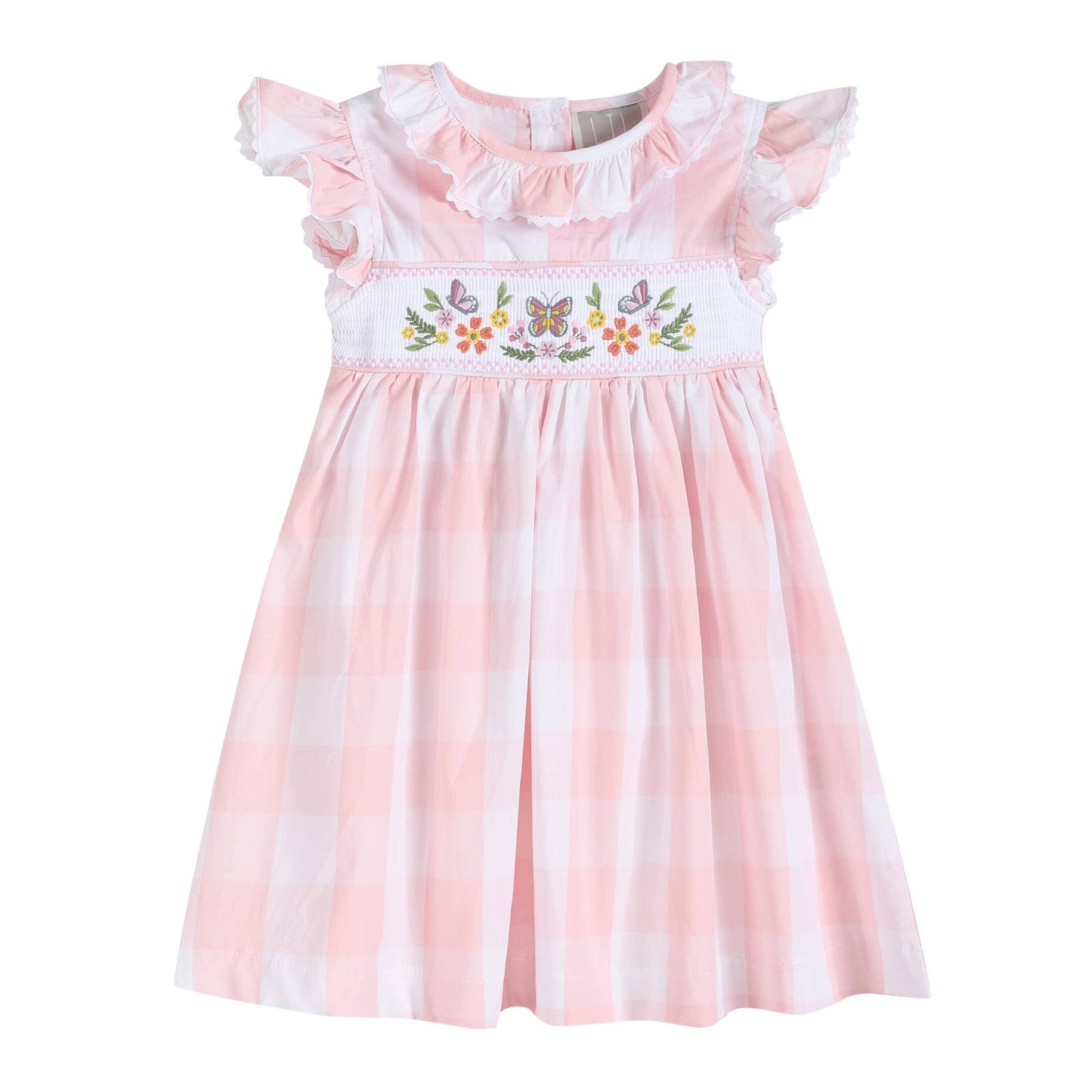 Large Pink Check Butterfly Garden Smocked Dress