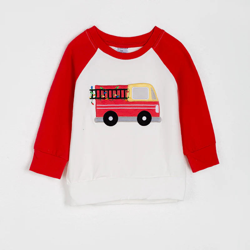 Boys Christmas Fire Truck Applique Top