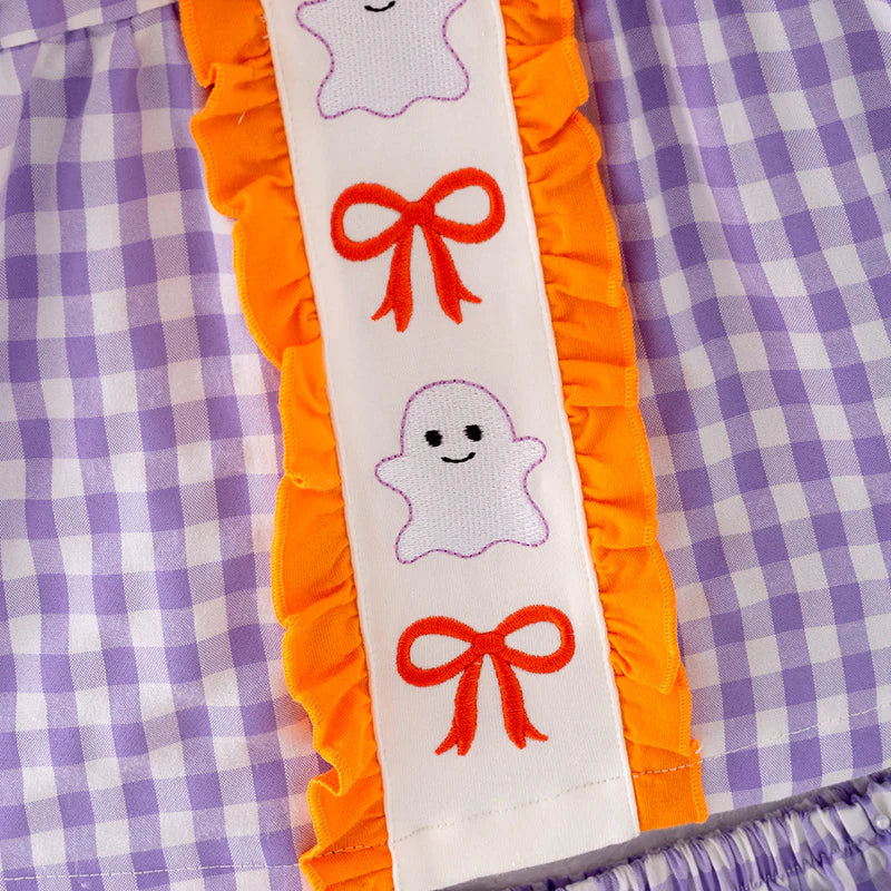 Girls Halloween Purple Plaid Embroidery Bloomer Set